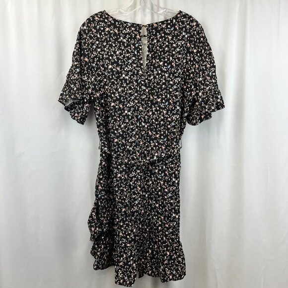 Maurices Women’s Floral Belted Shift Dress Black/Multi Size Large Keyhole - Picture 7 of 9